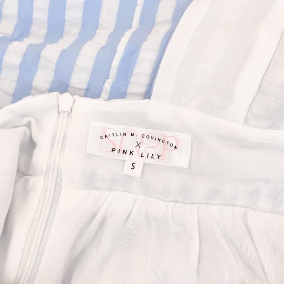 Pink Lily x Caitlin Covington Hamptons Deep V Striped Blue Midi Dress - Picture 9 of 10